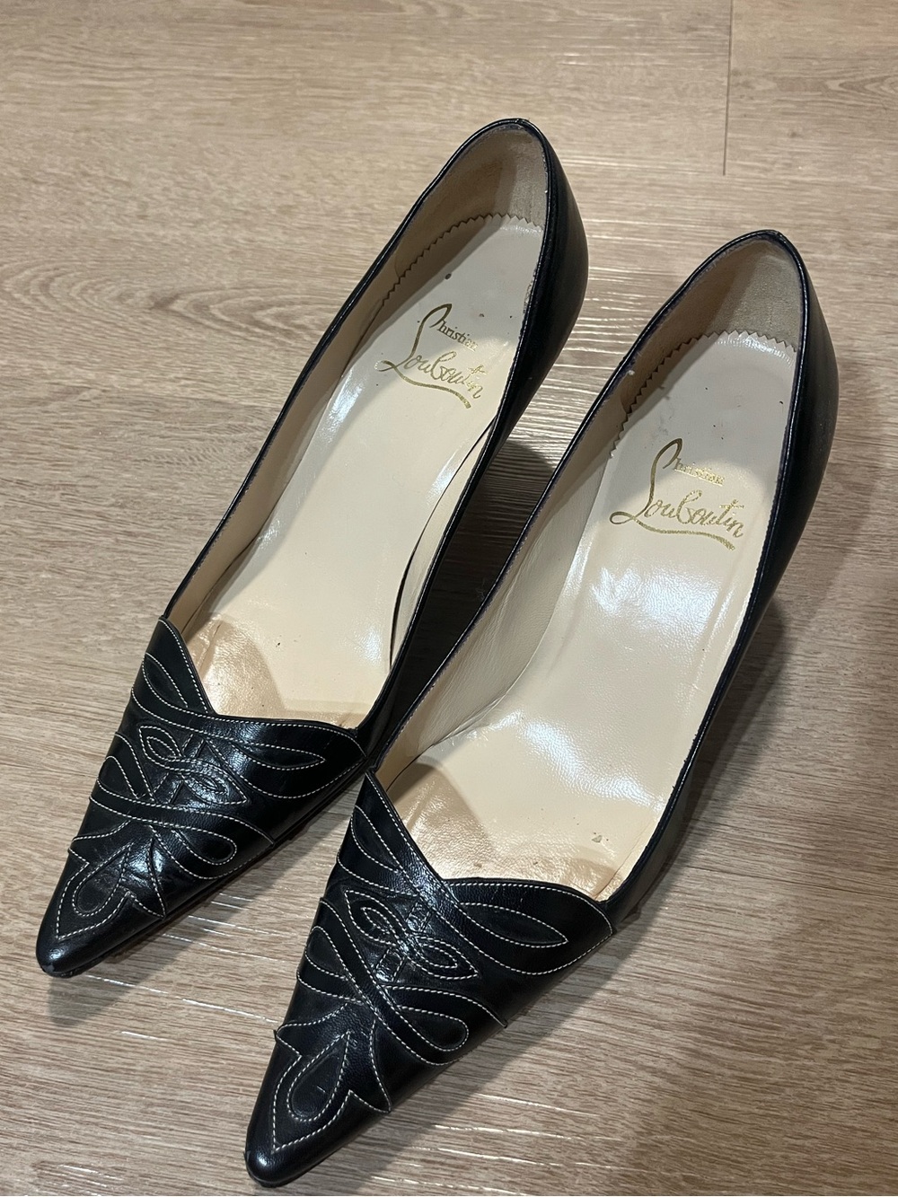 Vintage Christian Louboutin Black Leather Pointed Toe Pumps